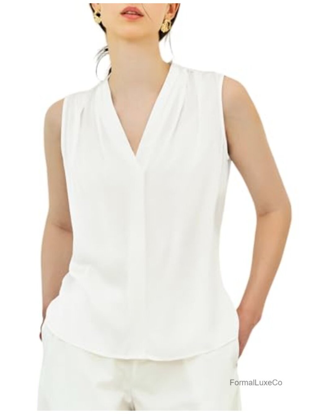 19mm Mulberry Silk Sleeveless V-Neck Blouse Womens Top